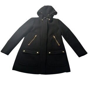 J.Crew Stadium Cloth Hooded Coat Wool Blend Zip Size 4 READ Missing Fur Luxury‎